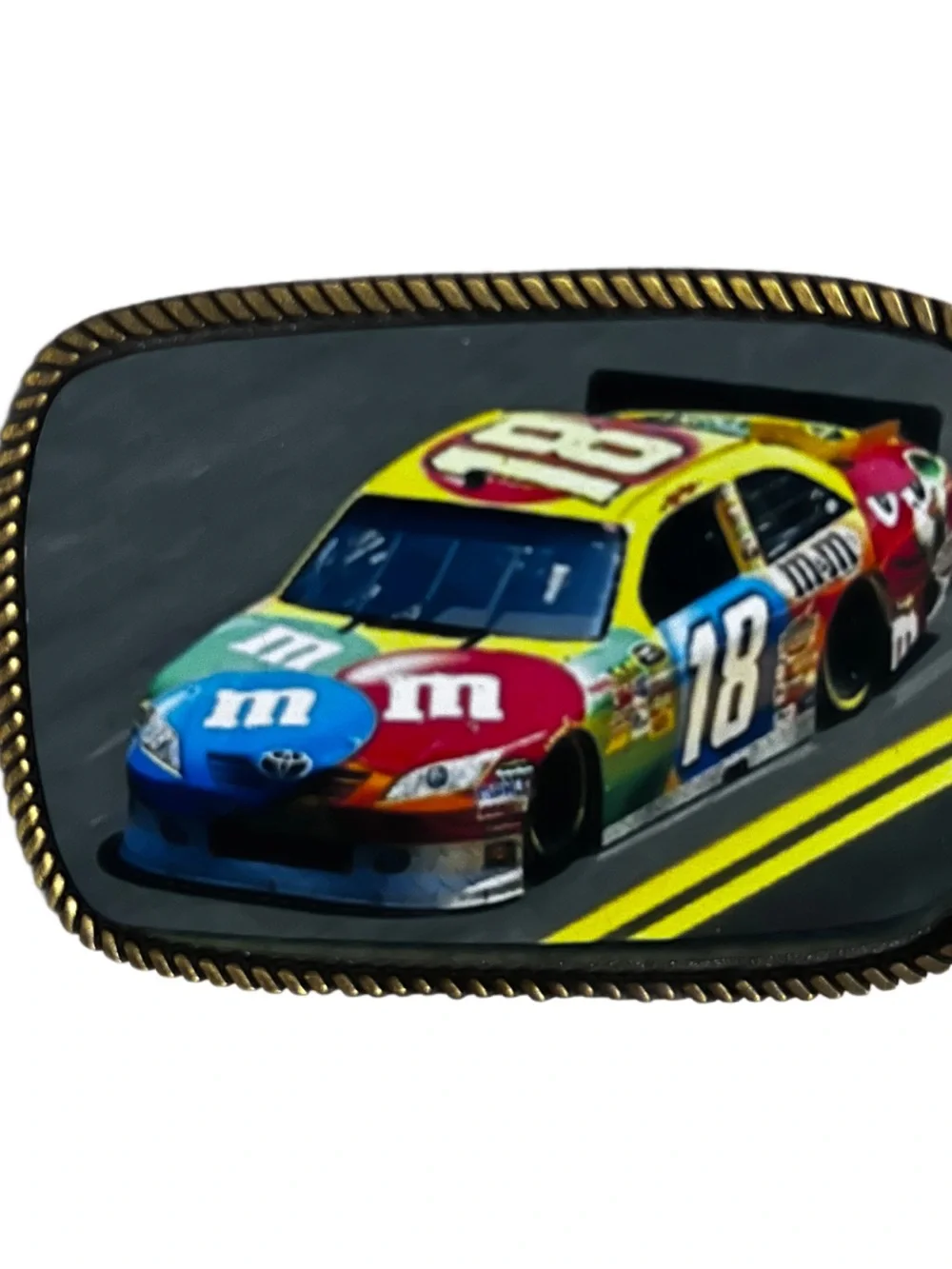 Kyle Busch's #18 M&M's NASCAR Multi-Colors ~ Gold Tone Metal Belt Buckle